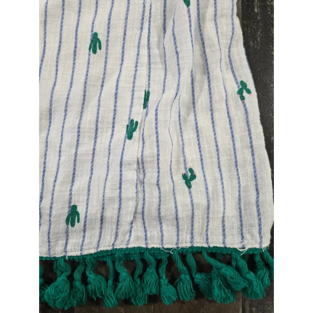 Blue Rain Cactus Embroidered Striped Halter Tank Top with Tassel Trim Medium - Picture 8 of 10